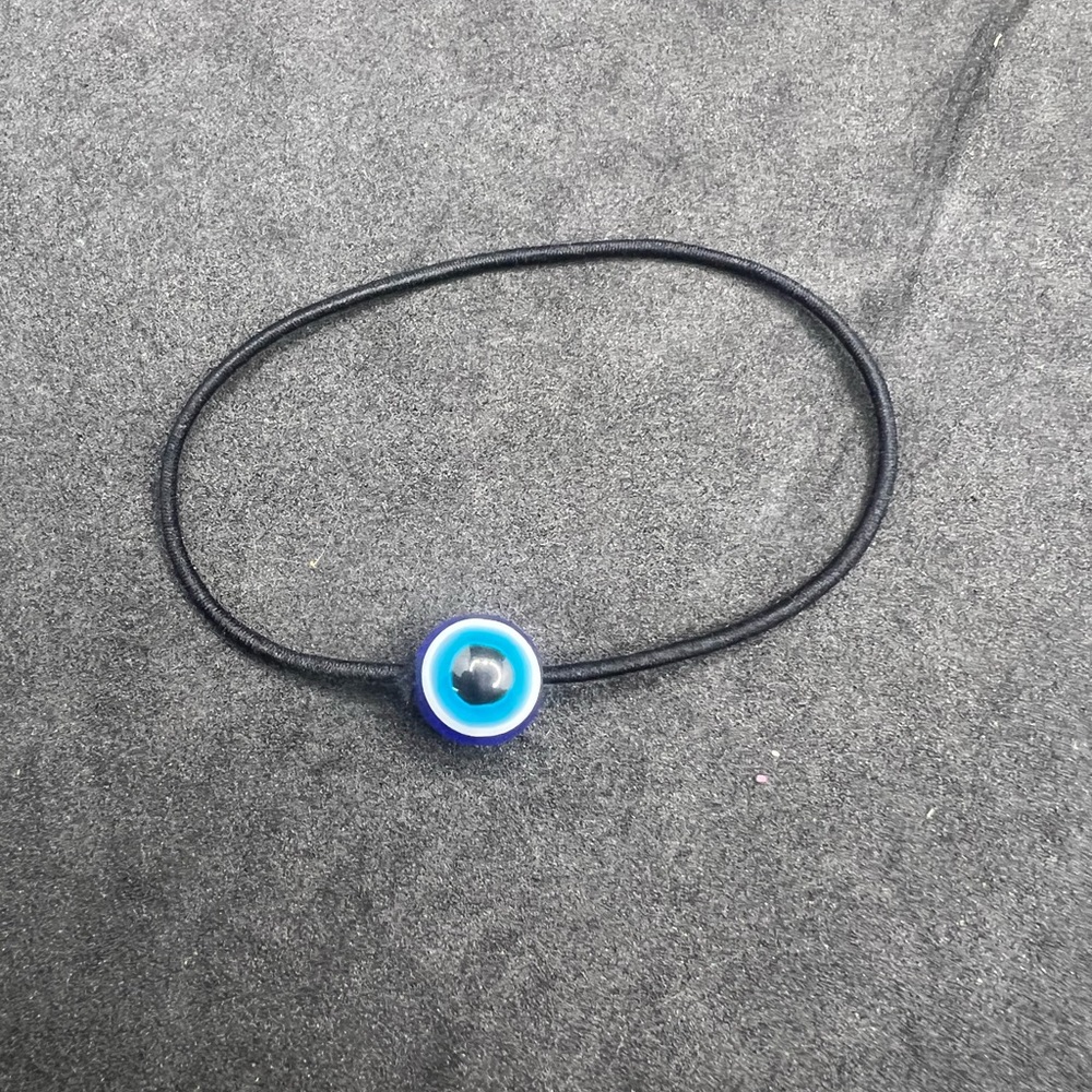 Black Hair Tie with Blue Evil Eye Bead